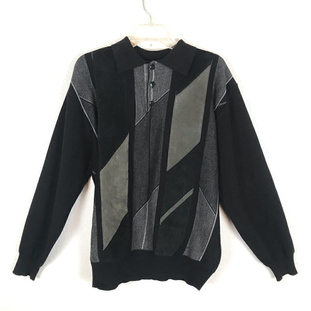 ‎tagio Vintage inspired black faux suede collared sweater M